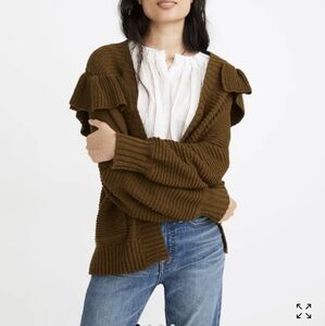 Madewell Ruffle Trim Cardigan Brown Sweater Size XXS